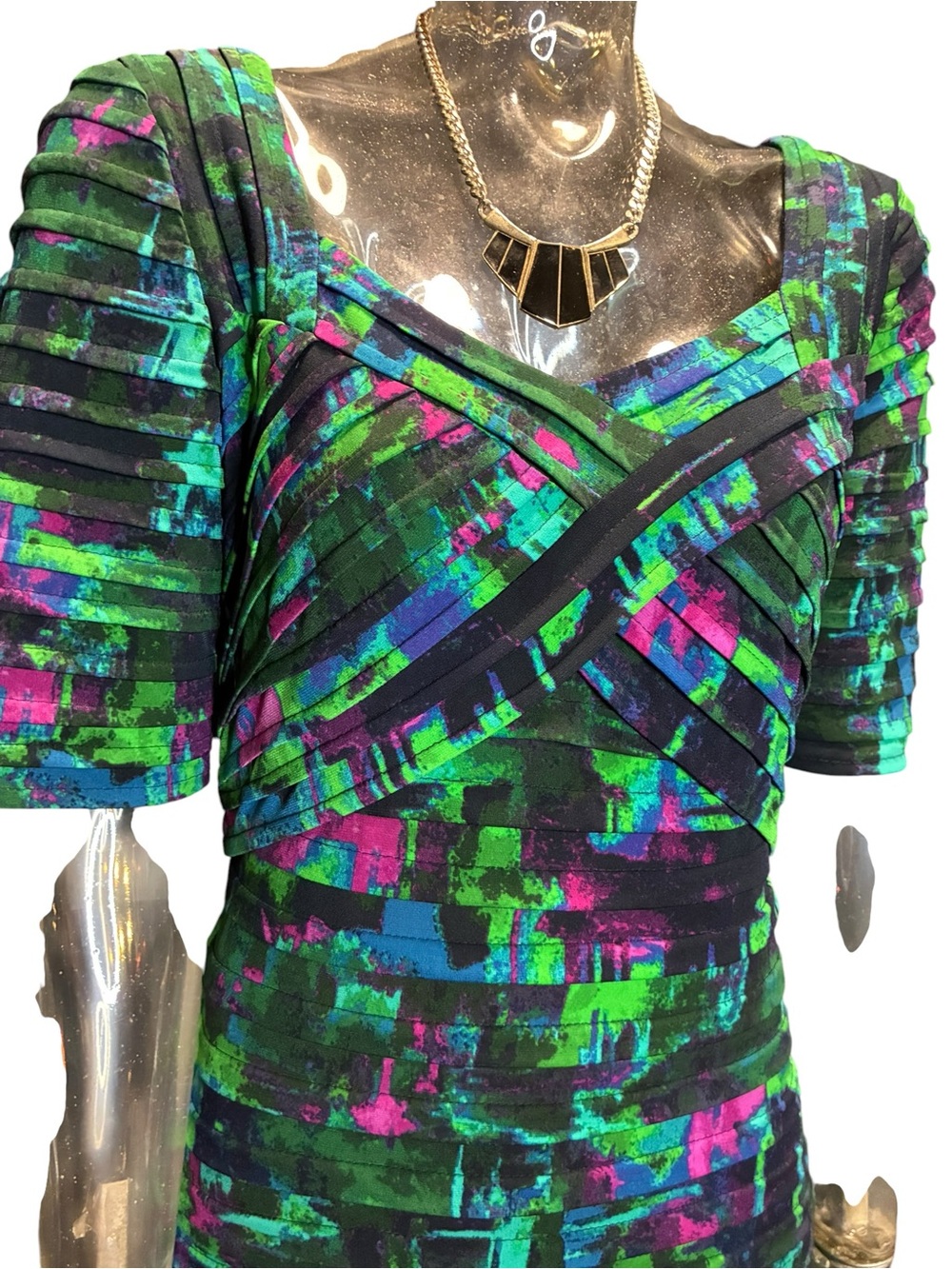 London Times Multicolor Abstract Midi Dress in Green, Blue & Purple - Picture 3 of 8